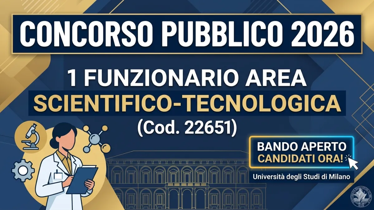Concorso Università degli Studi di Milano 2026: 1 Funzionario Area Scientifico-Tecnologica (Cod. 22651)